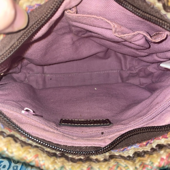 FOSSIL KEY PER multi zig zag straw woven shoulder bag with leather trim - Picture 8 of 13